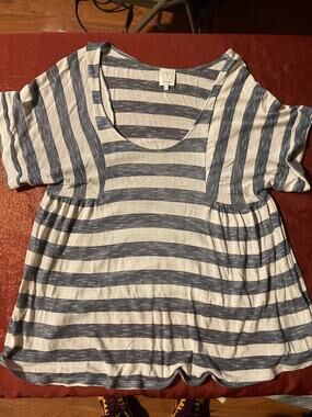 Ella Moss Top Womens S Striped Scoop Neck Short Sleeve Babydoll Shirt Blue White